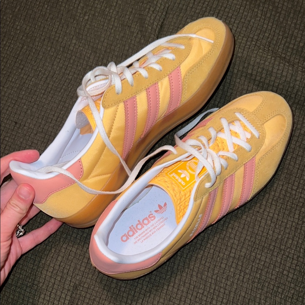 Adidas Yellow and Pink Gazelle Sneakers
